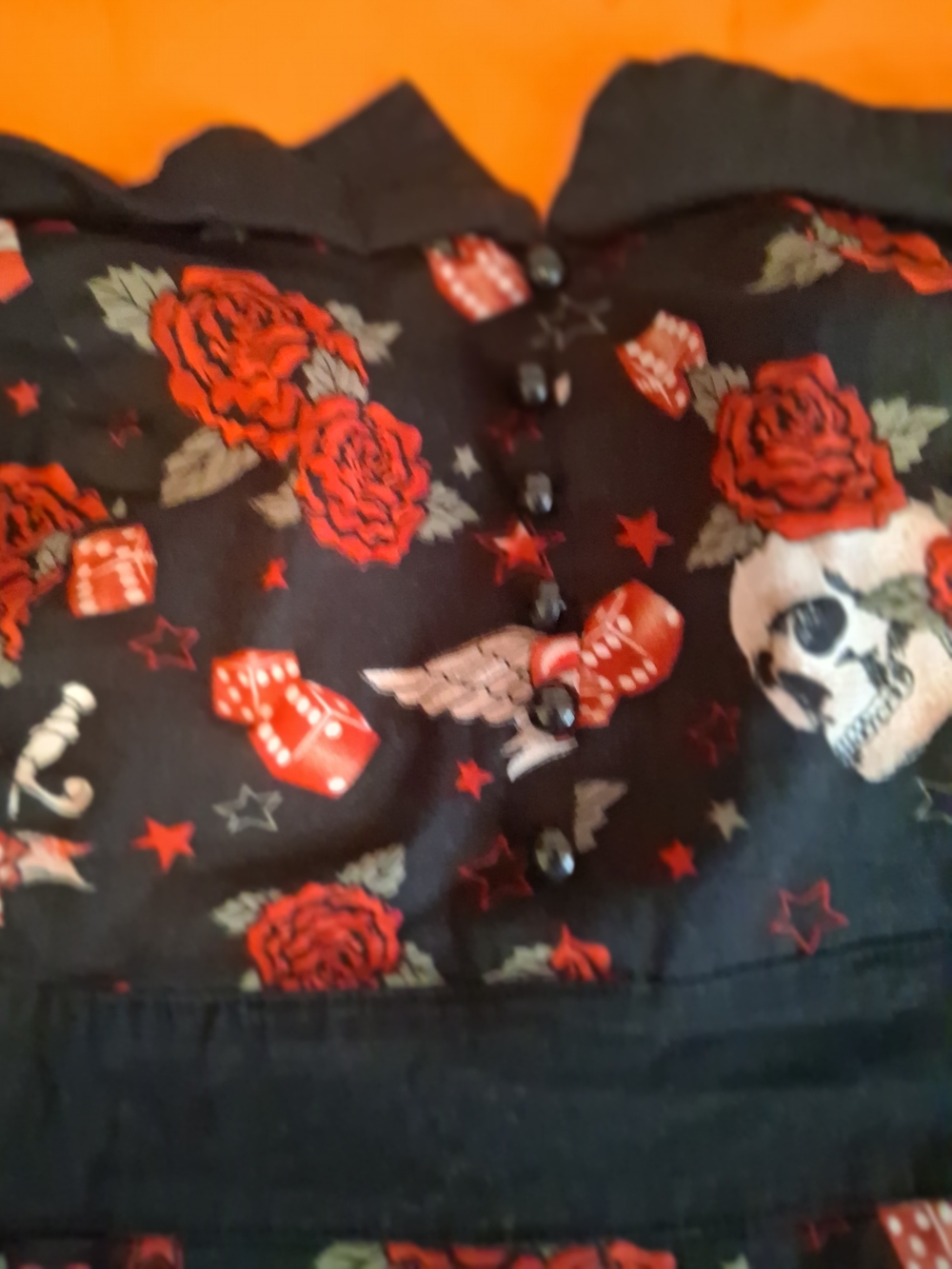 HOT TOPIC Dice Heart Skull Tattoo Roses Rockabilly Halter Dress - Picture 2 of 5